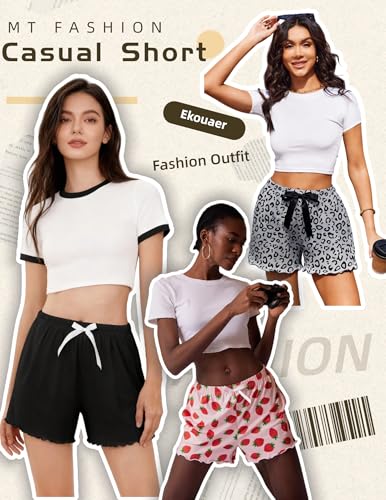 Image of Ekouaer 2 Pack Womens Pajama Shorts 2026 Summer Casual Lounge Sleep Short Ruffle Soft Comfy Pj Bottoms with Pockets