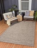 RUGGERRUGS Diana Textured Foldable Indoor Outdoor Rug, 8x10, Weather Resistant, Easy Clean, UV Resistant, Modern Bordered Patio Carpet for Porch, Deck, Backyard, Living Room (8' x 10', Beige)