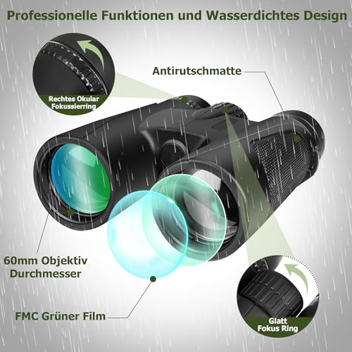25X60 Fernglas HD Kompakt Fernglas Erwachsene Wasserdicht 60mm Großes Okular Ferngläser FMC-Linse...