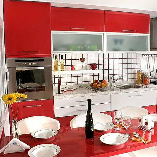 Image of WISDOM Vinyl Contact Paper Decorative for Cabinets Countertops Kitchen Shelves Liner Self Adhesive Film Peel and Stick Waterproof Removable Wallpaper (24 inch x 78, Red Glossy Wallpaper)
