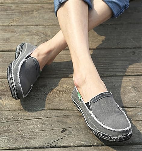 Denim Cloth Washed Loafers for Men's Vintage Slip On Round top Lightweight Casual Shoes Low Top WearResistant Elastic Band Walking Flat Slippers2