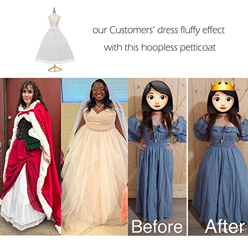 Awsale Hoopless Petticoats Crinoline Slips Underskirt Floor Length For Bridal Gown.wpt109 White #TOP6