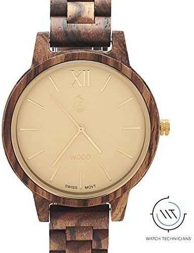 Watch Technicians Analog Quartz Watch with Wood Strap, Zebra Light Brown (Model: WTVE10)