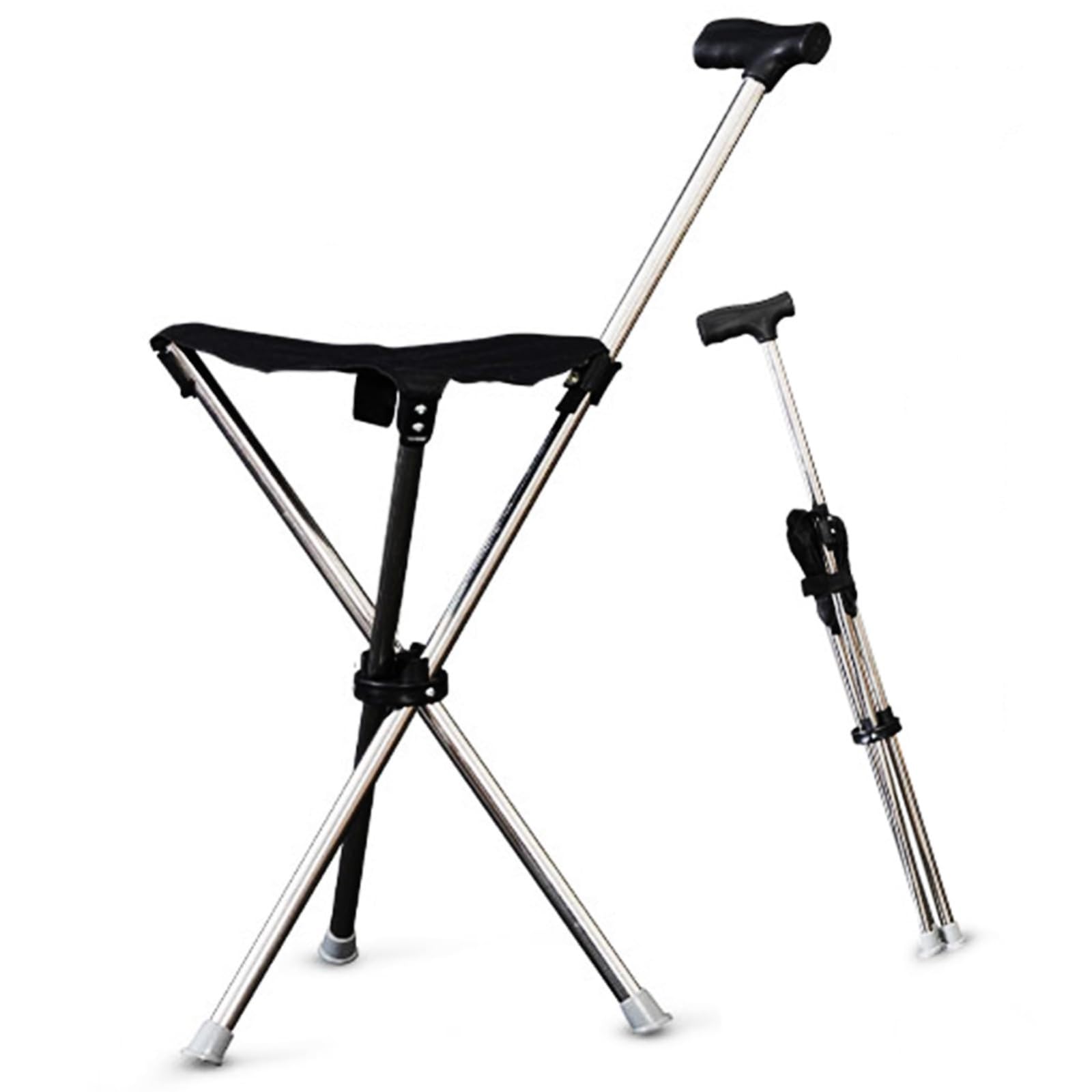 Bastone da passeggio con sedile pieghevole, leggero 150 kg, per anziani, adatto ai viaggi, bastone da passeggio e sgabello 2 in 1, altezza regolabile e design antiscivolo