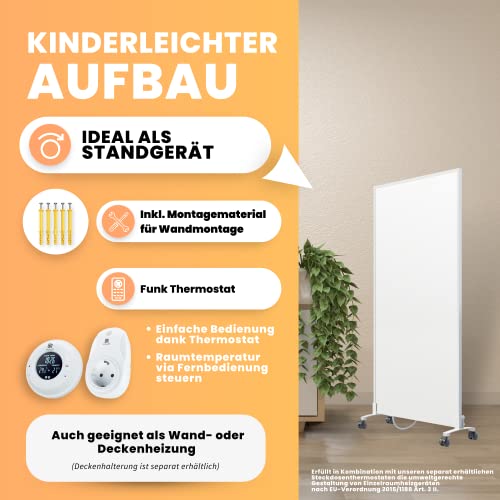 BRINGER Infrarotheizung 1200W Standgerät - Mobile Heizung Mit Thermostat & Rollen