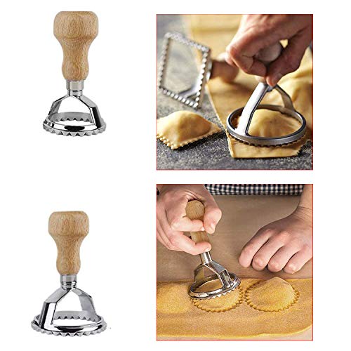MGGi 5 Set Ravioli Stamp Cutter,Large Round,Small Round,Square,Heart Shape Ravioli Maker & Dough Wheel Cutter,Metal Pasta Stamp Press Mold - for Ravioli,Pasta,Dumplings Lasagna,Pierogi,Wonton,Pastry