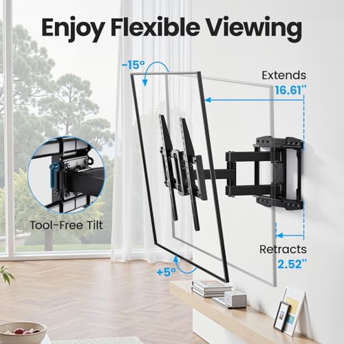 USX STAR UL Listed Full Motion TV Wall Mount Bracket for Most 37-90 inch TVs, Swivel Tilt Extension Level TV Mount, Max VESA 600x400mm, Holds up to 132lbs & 16" Wood Studs with Hole Drilling Template - Image 6