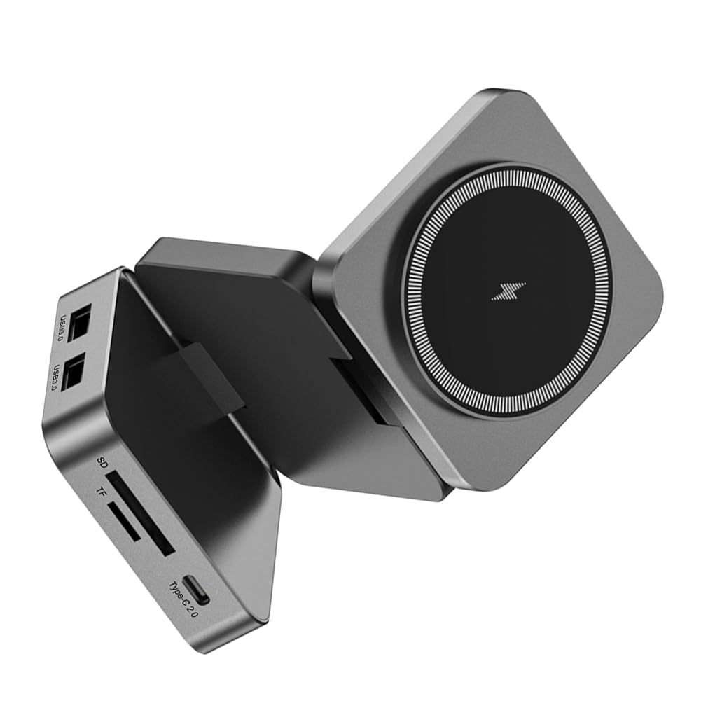 10 in 1 Docking Station in Lega di Alluminio con Ventosa Magnetica Hub di Ricarica Rapida Wireless Hub USB per Computer Esterno