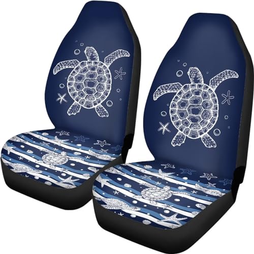Housses de siège de voiture avant tortue et étoile de mer 2 pièces 52x138cm pour auto et camion