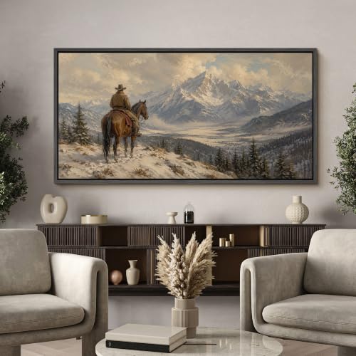 Image of MUDECOR Extra Large Framed Canvas Print Wall Art Cowboy Art for Living Room