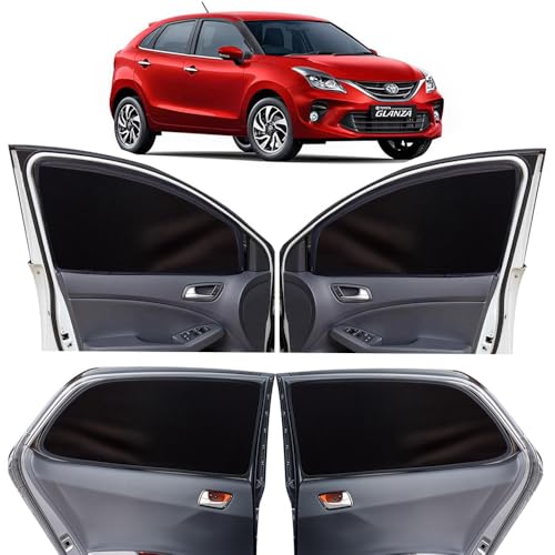 Image of OTO2EYE Car Sun Shade Compatible for Honda Amaze Model 2013 to 2018, Z-Black Super Magnetic Grip, Front Window Zipper, Side Window Curtains, 4 Pieces Set