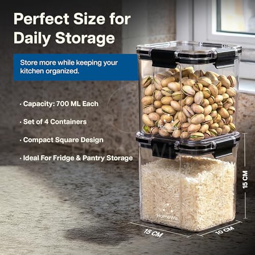 Image of HomeWiz Airtight Kitchen Storage Box 700ml x10 | Containers For Kitchen Storage Set | Food Grade BPA-Free Kitchen Containers Set With 2 Side Clip-Lock | Stackable, For Pantry and Fridge Storage