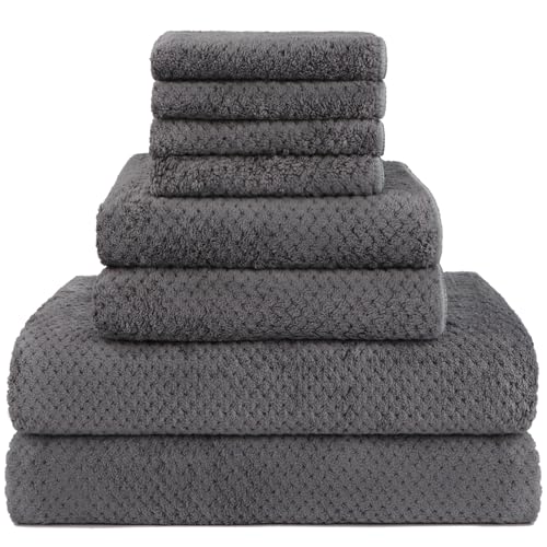 HOMEXCEL 8 Piece Bath Towel Set, Microfiber Bathroom Towel – 2 Bath Towels, 2 Hand Towels, and 4 Wash Cloths, Super Soft, Highly Absorbent Towels for Bathroom, Gym, Hotel, and Spa (Grey)