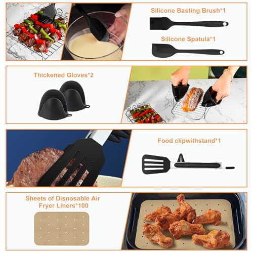 Air Fryer Accessories for Ninja AF500UK/AF500UKCP - Reusable 10.4L & 2 x 5.2L Silicone Liners Set with Grill Rack, Silicone Cup, Oil Brush, Parchment Paper, Gloves, Oil Bottle,Tongs & Spatula - Image 3