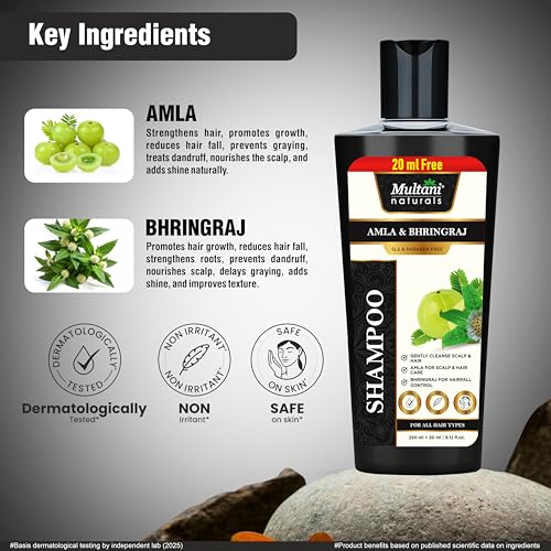 Image of Multani Naturals Amla & Bhringraj Shampoo 270 ml + Conditioner 270 ml Combo | Ayurvedic Hair Care for Stronger, Shinier Hair | Helps Reduce Breakage & Dandruff | Dermatologically Tested | For All Hair Types