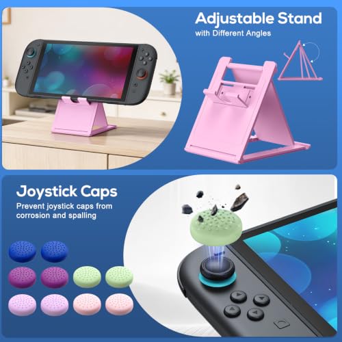 Image of Auarte [Charge Inside Switch 2 Carrying Case for Nintendo Switch 2 | Slim Travel Carry Cases for Switch 2 Accessories with Protective Cover Case (Pink, for Switch 2, Case Protector 5 in 1 Set)