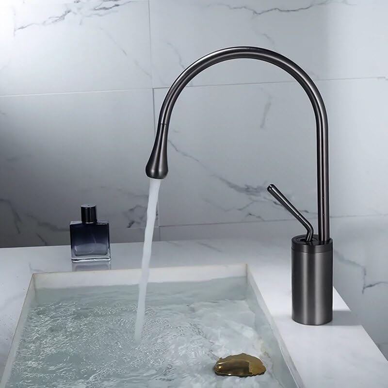 Robinet de salle de bain gris moyen en laiton orientable eau chaude et froide
