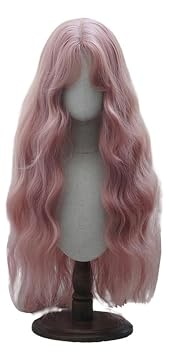 Long Wavy Curly Wig Middle Part Lolita Wig Water Wave Curls Hair Synthetic Hairpiece for Daily Party Pink
