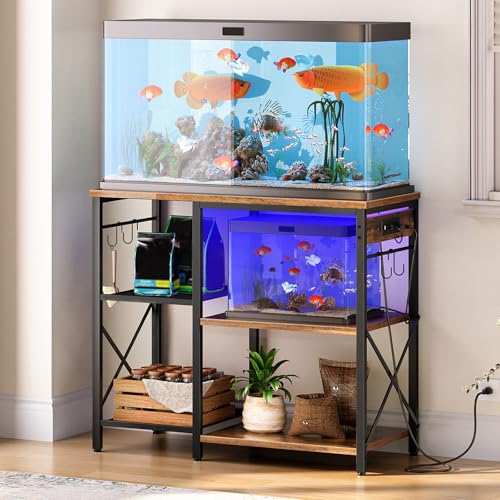 HOOBRO Fish Tank Stand with Power Outlet and LED...