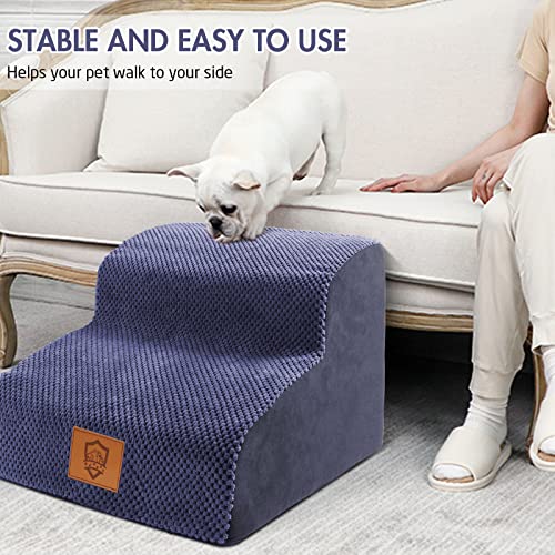 Kphico 2-Tier Foam Pet Stairs, High Density Foam Dog Ramp, Non-Slip Dog Stairs With Washable Cover, Pet Steps For Older Dogs, Cats, Puppies, Injured Dogs - Send 1 Remover Roller (Blue) #TOP6