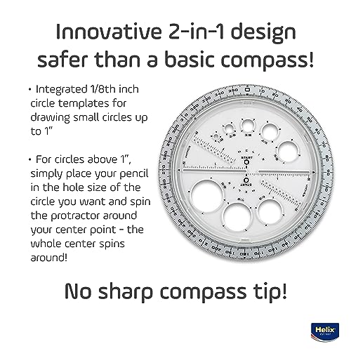 helix angle and circle maker with integrated circle templates 360 degree 6 inch  15cm assorted colors 36002