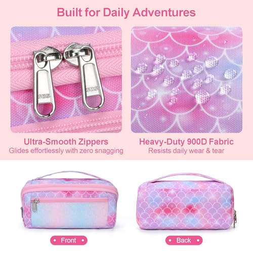 Image of Pencil Case for Girls, Durable Kids Pencil Pouch for School, Wide Opening Soft Pen Bag with Handle, Fits 50 Pens & Markers (Glitter Pink Memarid)