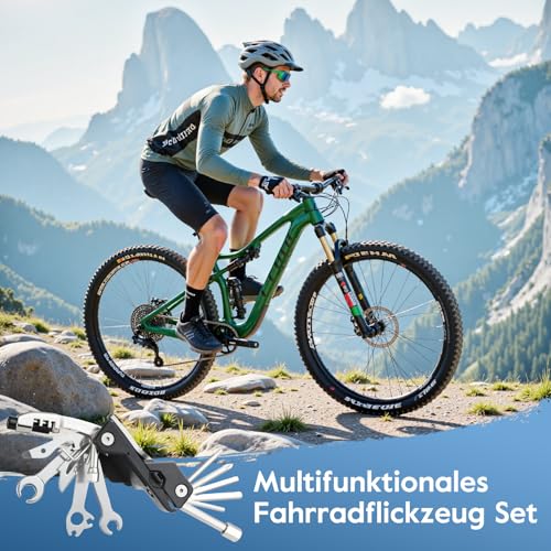 Wothfav Multitool Fahrrad 23-in-1, Flickzeug Fahrrad & Fahrrad Flickzeug Set, Fahrrad Werkzeugset für unterwegs, Abnehmbares & Faltbares Reparaturset für Mountainbike & Rennrad