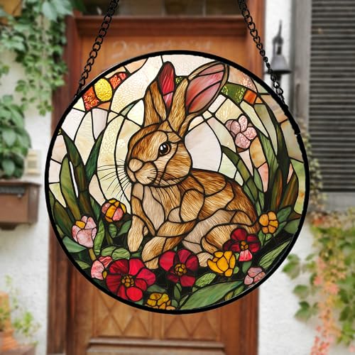 Rabbit Stained Glass Window Hanging Easter Suncatcher Gifts for Women 6.3" - Image 3