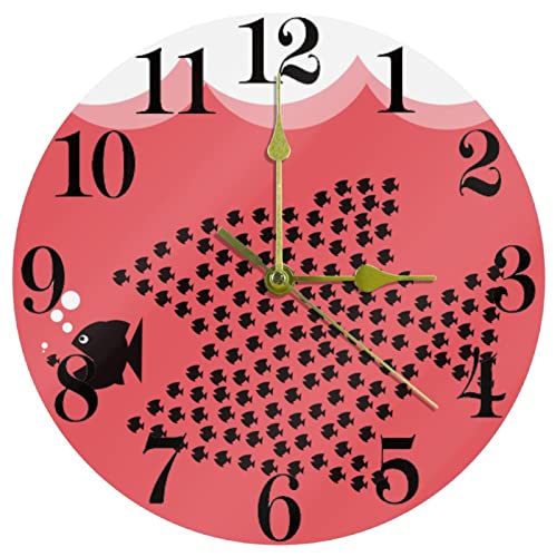 Horloge murale rose 25,4 cm ronde et silencieuse Poisson pour bureau