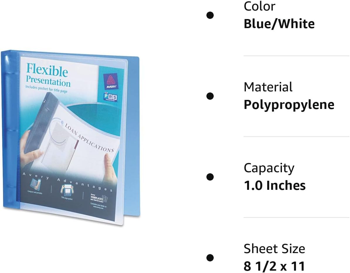 Avery Flexible View 3 Ring Binder, Clear Front Customizable Cover with Solid Back, 1 Inch Round Rings, 1 Clear/Blue Binder (17675)