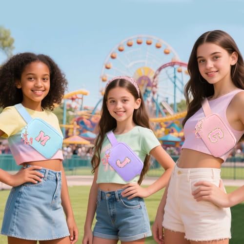 Image of Fanny Pack for Kids Girls 10-12 - Small Waist Belt Bag with Initial Letter Patch and Extender Strap for Women Teen Girl Friends Mini Bum Hip Travel Purse Crossbody Belt Bag Lavender Purple E
