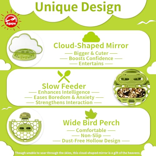 Image of Agape Bird Mirror with Perch&Slow Feeder, Birds Toys for Boredom&Anxiety, Bird Cage Accessories for Parrots to Expend Energy, Interactive Toys for Parakeet, Cockatiel, Lovebird, Conure, Finch, Budgies
