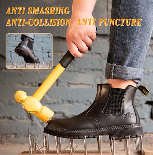 NOLINSHIELD Steel Toe Boots for men,Slip-on Lightweight Working Boots,Safety,Leather,Comfortable,Puncture-Proof,Mechanic Work Boots4