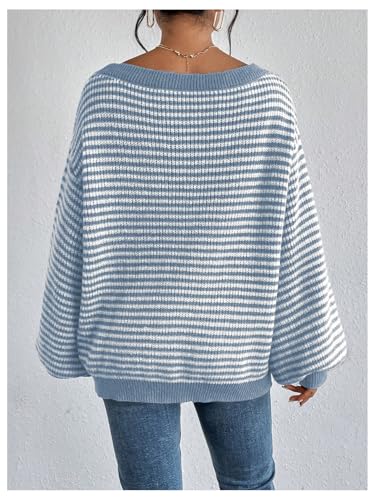 Image of SOLY HUX Women's Off The Shoulder Striped Sweaters Oversized Long Sleeve Knit Pullover Tops