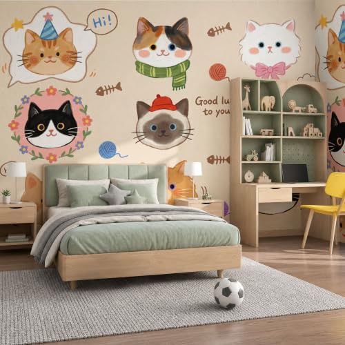 Papier peint 3D chat pour agrandir une pièce et masquer les défauts du mur - 4