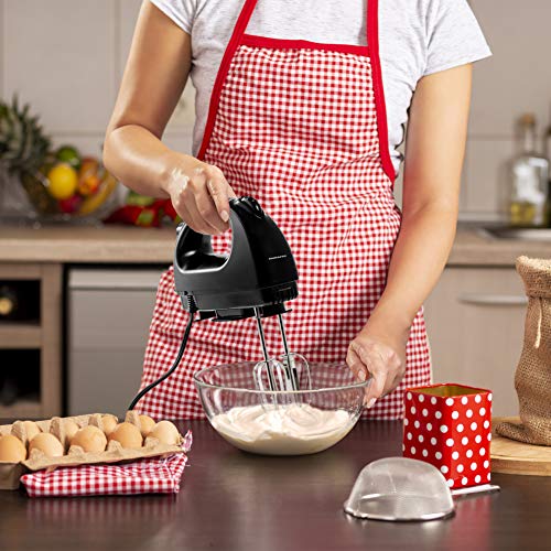 Image of Ovente Portable Electric Hand Mixer 5 Speed Mixing, 150W Powerful Blender for Baking & Cooking with 2 Stainless Steel Chrome Beater Attachments & Snap Clear Case Compact Easy Storage, Black HM161B