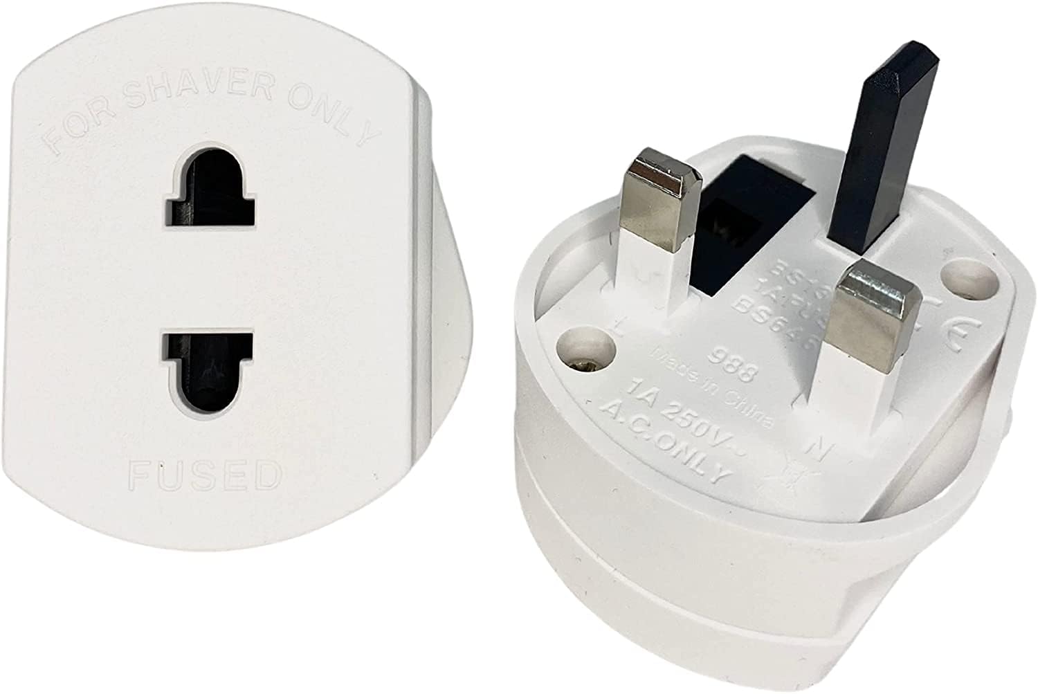 UK 2 Pin To 3 Pin 1A Fuse Adaptor Plug for Shaver/Toothbrush White
