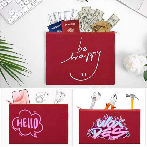 Image of 12 Pieces Cotton Canvas Makeup Bag, Multipurpose Cosmetic Bag with Zipper Travel Toiletry Pouch, Blank DIY Craft Bag (Red, L)