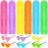 Artificial Feather Boa Scarf (2m/6.6ft) - 12PCS Party Set: 6 Feather Boas Party Pack & 6 Heart Sunglasses for...