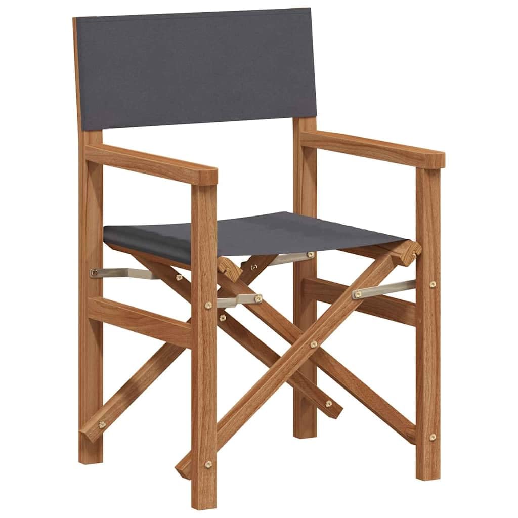 vidaXL Silla de Director Plegable Gris 55 x 54 x 85 cm, Silla Plegable Duradera, Teak Exterior, Asiento Minimalista para Jardín, Diseño de Muebles Portátiles para el Verano