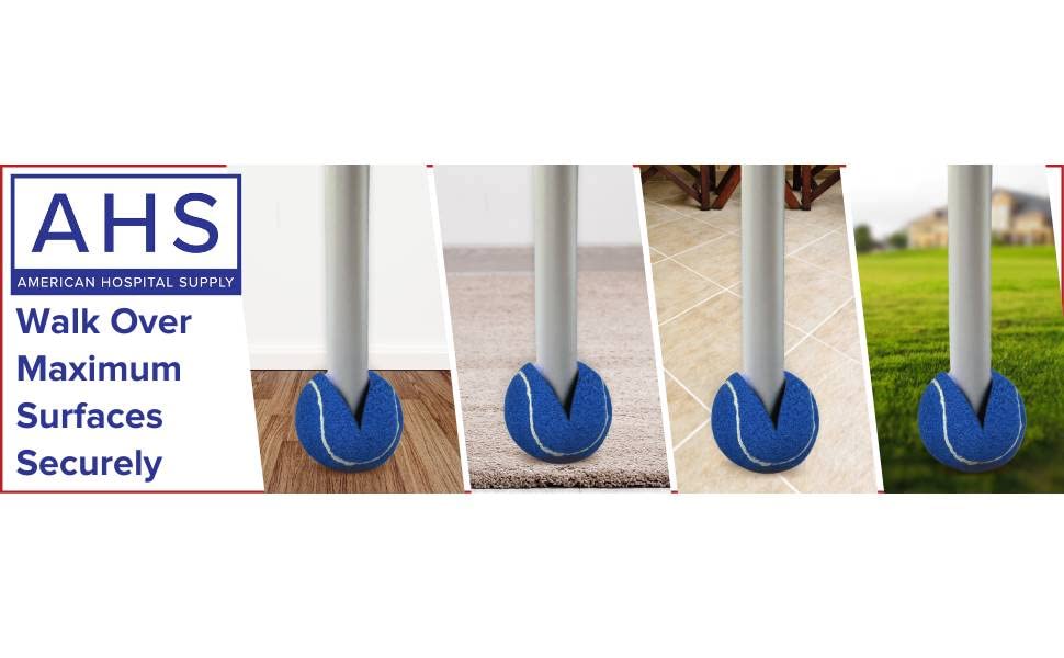 Image of AHS American Hospital Tennis Balls for Walker Legs Tennis Balls for Walkers for Seniors | Complete Support & Surface Protection | Pack of 4 Precut (Blue)