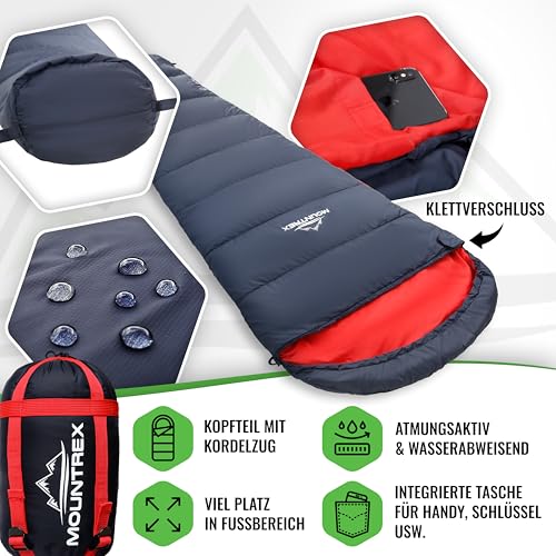 Foto von MOUNTREX Schlafsack 10°C / 20°C - Kleines Packmaß & Ultraleicht (760g) - Outdoor Sommerschlafsack, Mumienschlafsack (205x80cm) - Kompakt, Warm Leicht - Camping Reise Festival - Koppelbar