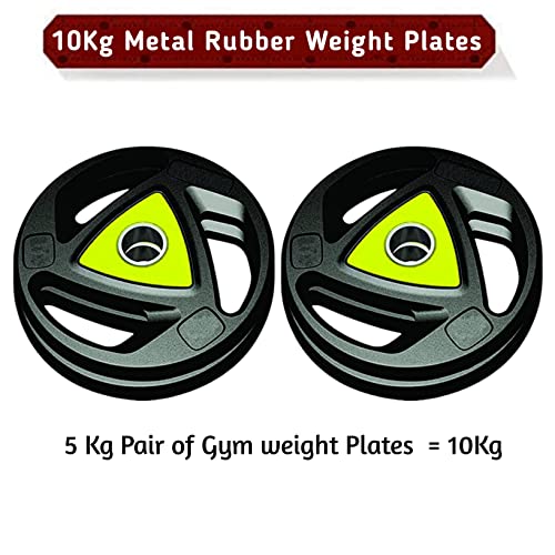 Image of BULLAR Rubber Coated Professional Weight Plate pair of 5 kg for Dumbbells & Exercise, Spare Gym Weight Plates for Strength Training, Dumbbell Plates, with Tri-Grip, Rubber Weights