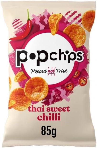 popchips Thai Sweet Chili Popped Potato Chips, 85g (Multipack Box of 8) - Popped not Fried, No Artificial Flavours or Colours, Suitable for Vegans
