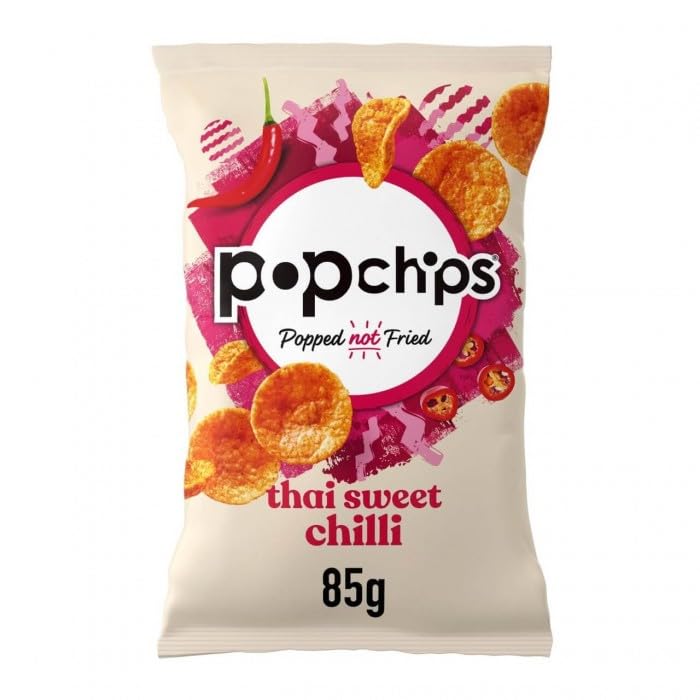 PopchipsThai Sweet Chili Popped Potato Chips, 85g (Multipack Box of 8) - Popped not Fried, No Artificial Flavours or Colours, Suitable for Vegans