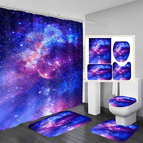 AAtter 4 Piece Galaxy Shower Curtain Set Kids Space Star