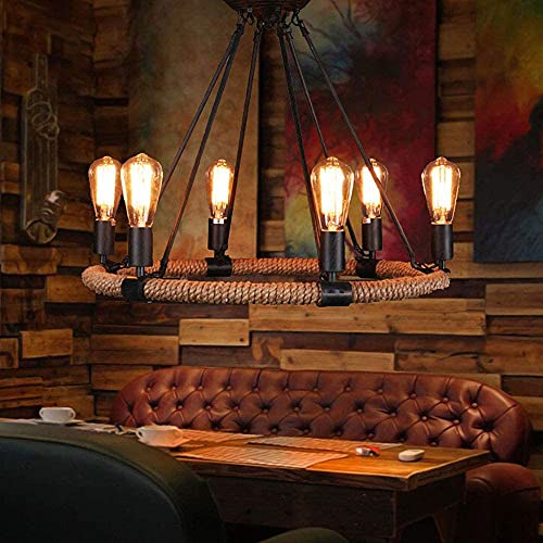 Candelabro industrial de hierro forjado con 6 luces regulables para salon y comedor rustico