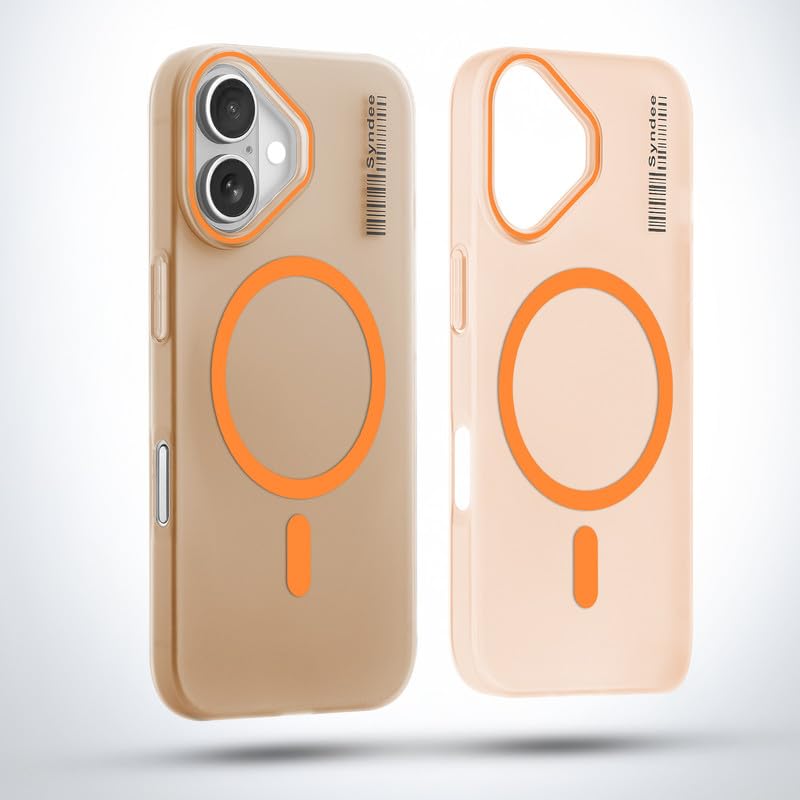 Image of Mr. Case Back Cover for iPhone 16 Sleek Frosted Translucent Back with Wireless Charging Support | Anti-Scratch Shockproof Phone Case - Orange