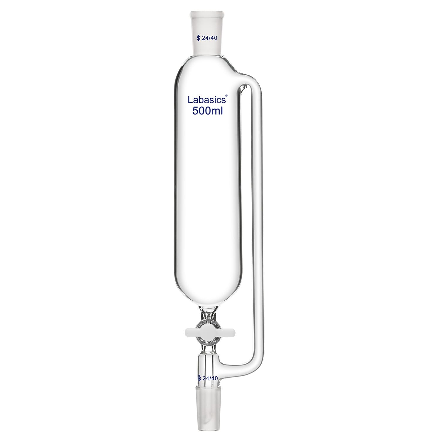 Labasics 500 ml Druckausgleich Zusatz Trichter, Borosilikatglas Tropftrichter 24/40 Gelenk mit PTFE-Hahn für Labor, 500 ml
