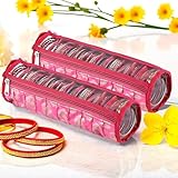 Kuber Industries Pack of 2 Bangles Organisers Storage Box with 10 Compartments | Gold Jewellery Pouch & Chudi Case Holder for Women | Printed - Pink